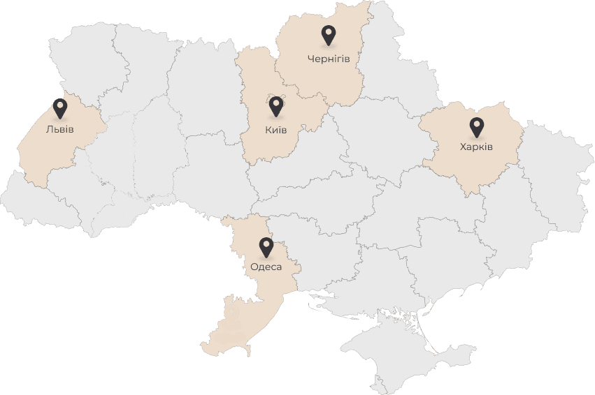 Карта открытых филиалов компании Stellman Карта філіалів компанії Stellman